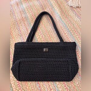 The Sak Black Crochet Knit Shoulder Bag – Textured Boho Handbag